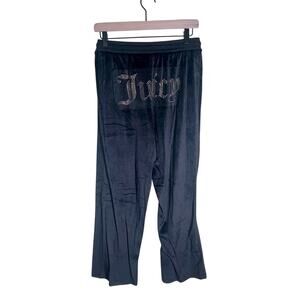 VNTG JUICY COUTURE Y2K black velvet rear "juicy" pants S